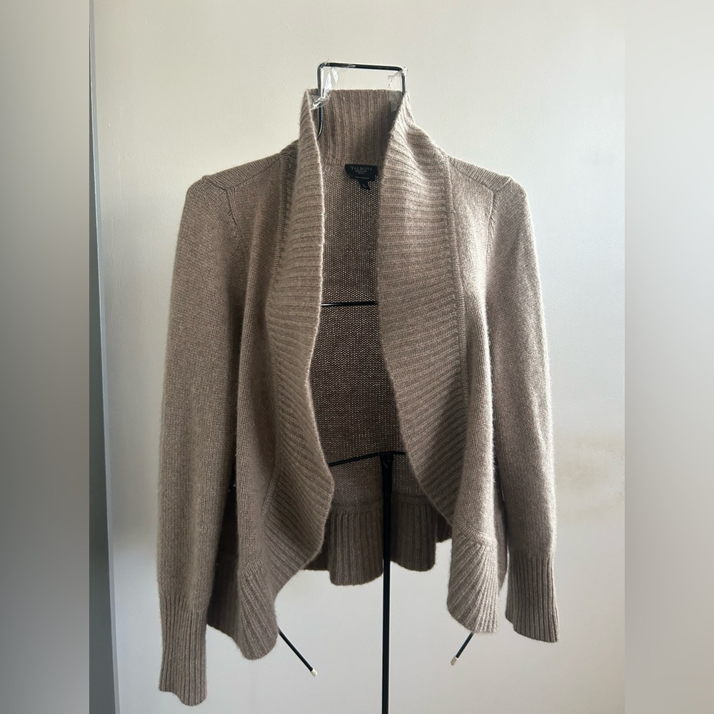 Talbots brown open front cashmere cardigan